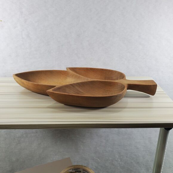 Vintage? Midcentury Wood Leaf Tray Centerpiece Serving Snack Tray Platter - Picture 4 of 9